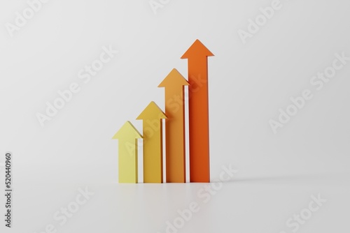 Up arrows of different colors. The concept of the growth of statistics and the development of the company  life. 3D rendering  3D illustration.
