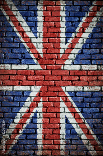 Flag of the Great Britain on a brick wall. Union Jack texture