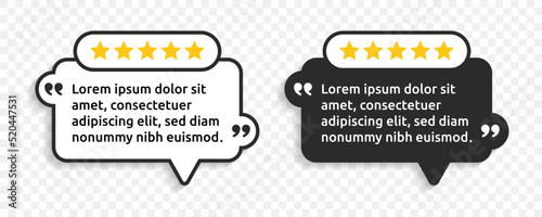 Testimonial review quote in speech bubble vector template illustration isolated on transparent background.