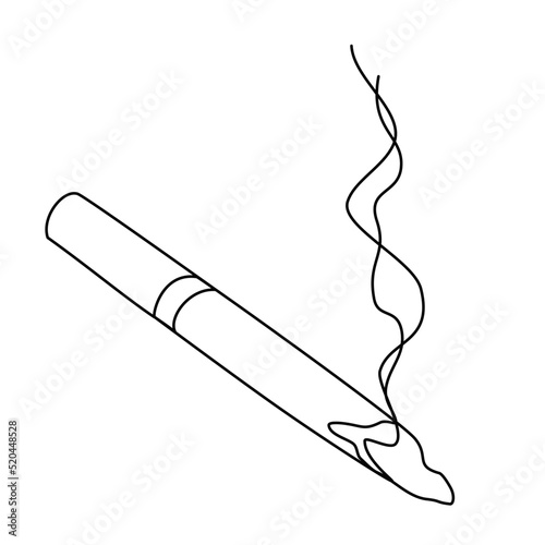Smoking Cigarette Smoke Cigarette Ash Smoldering Cigarette Continuous Line Drawing isolated minimalistic trendy style Vector Illustration Black on White