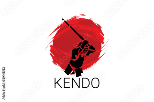 Japanese fencing kendo sport vector line icon. sportman, fighting stance. sport pictogram illustration.