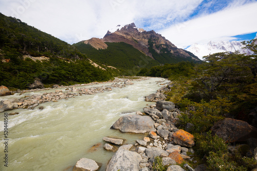 View on mountaintops and surroundings in Los Glaciares National Park in Argentina
