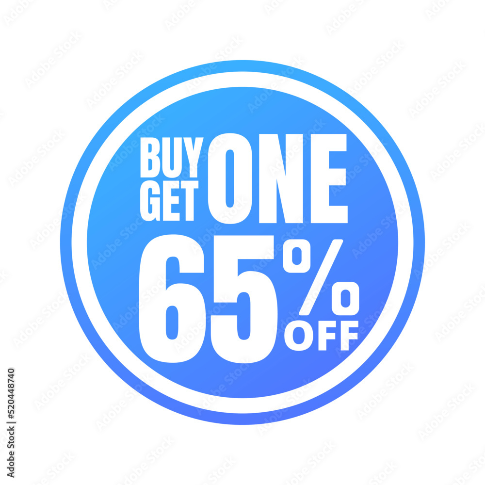 65% off, buy get one, online super discount blue button. Vector illustration, icon Sixty-five 65% off, buy get one, online super discount blue button. Vector illustration, icon Sixty-five
