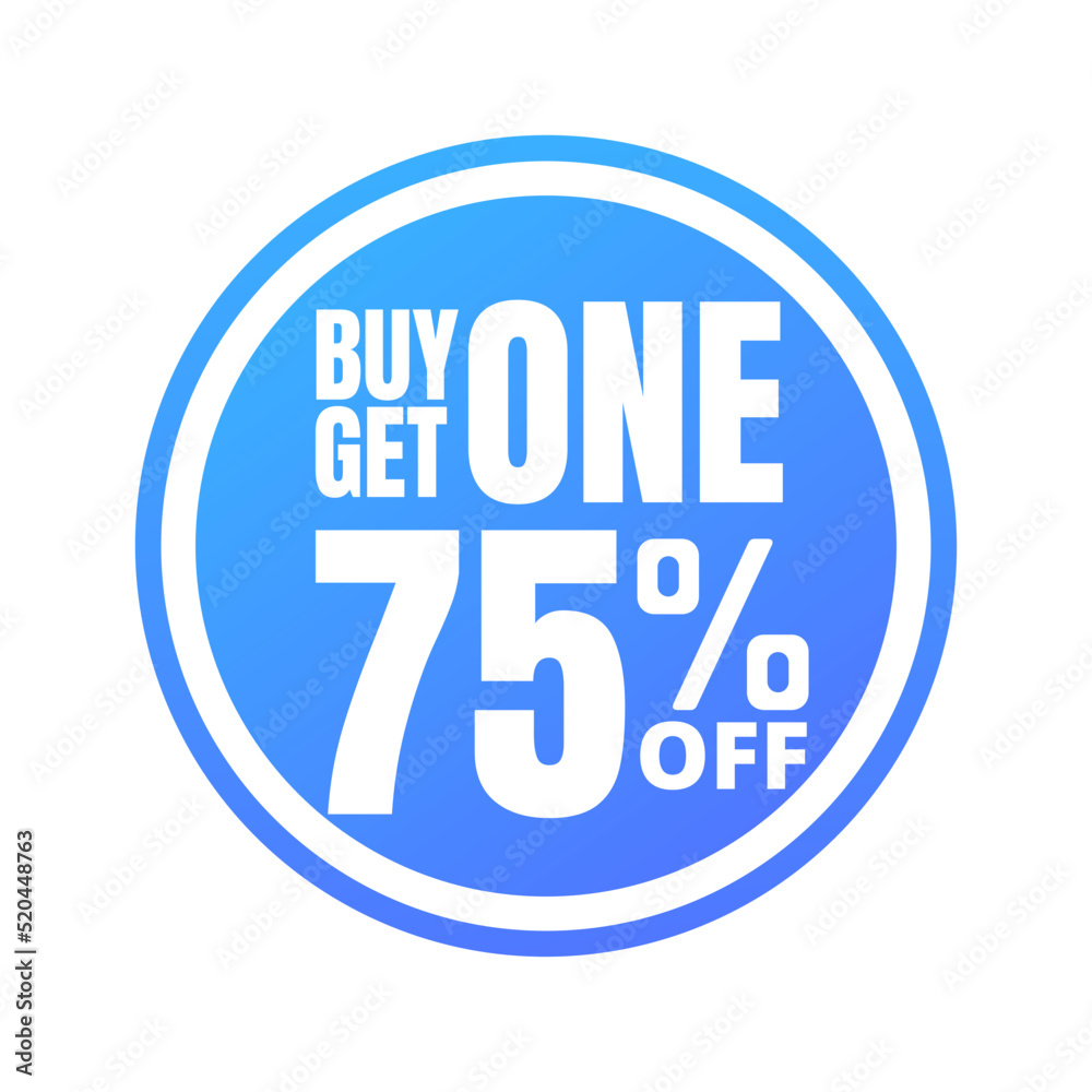75% off, buy get one, online super discount blue button. Vector illustration, icon Seventy-five 75% off, buy get one, online super discount blue button. Vector illustration, icon Seventy-five
