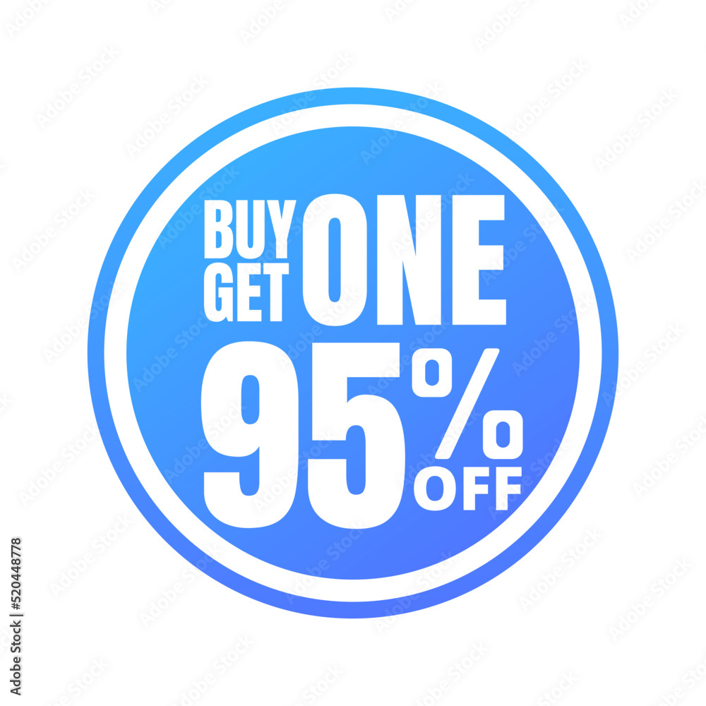 95% off, buy get one, online super discount blue button. Vector illustration, icon ninety five 95% off, buy get one, online super discount blue button. Vector illustration, icon ninety five