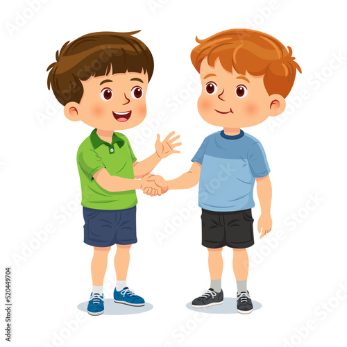 Little boy handshake and greet his friend with smile