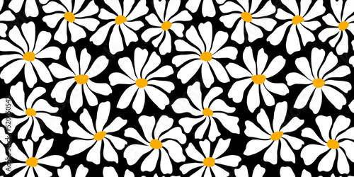 Groovy daisy flower seamless pattern. Cute hand drawn floral background.