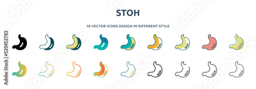 stoh icon in 18 different styles such as thin line, thick line, two color, glyph, colorful, lineal color, detailed, stroke and gradient. set of stoh vector for web, mobile, ui