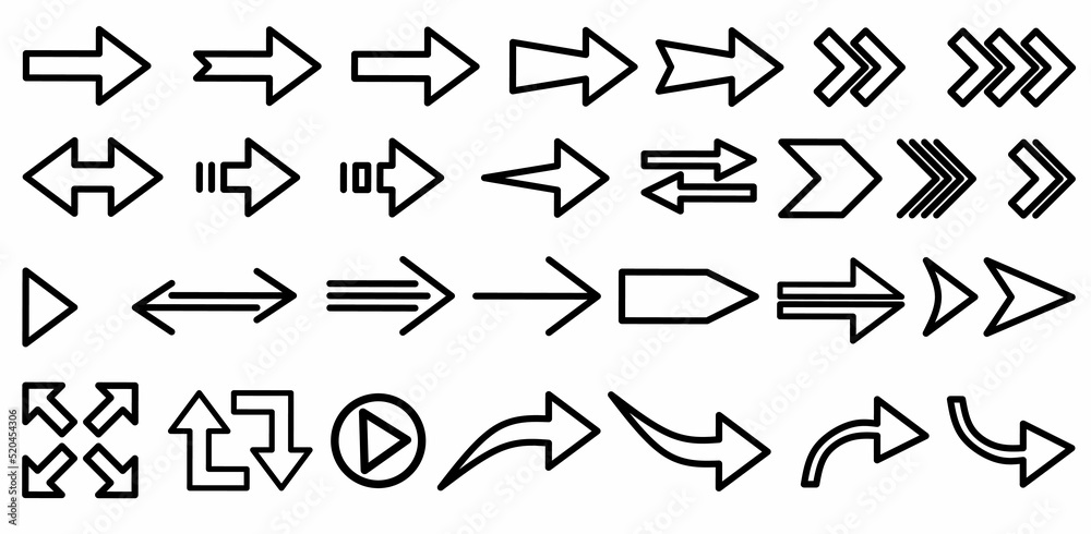outline Arrow set isolated on white background.Modern simple arrows. Vector illustration outline Arrow set isolated on white background.Modern simple arrows. Vector illustration