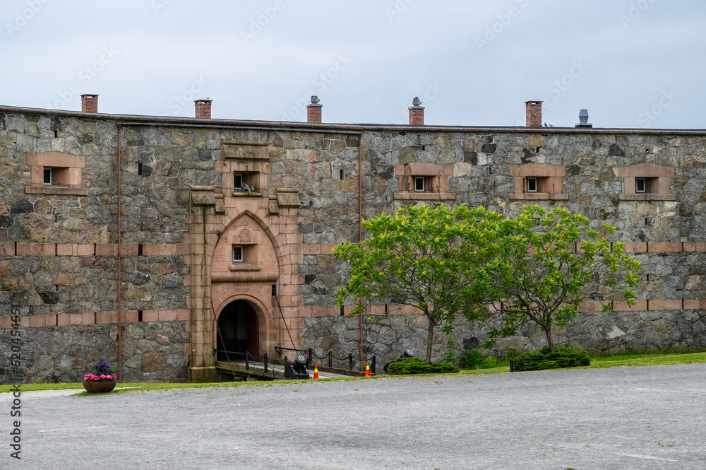 Main gate of the Oscarsborg Fortress, historic WW2 site in Norway
