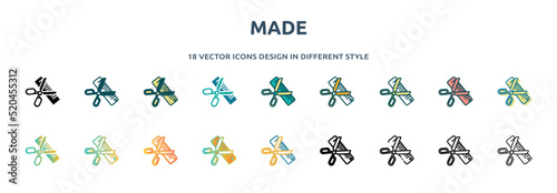 made icon in 18 different styles such as thin line, thick line, two color, glyph, colorful, lineal color, detailed, stroke and gradient. set of made vector for web, mobile, ui