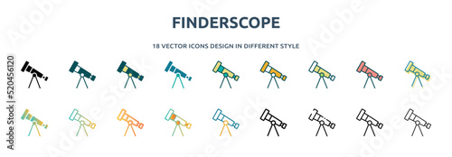 finderscope icon in 18 different styles such as thin line, thick line, two color, glyph, colorful, lineal color, detailed, stroke and gradient. set of finderscope vector for web, mobile, ui photo