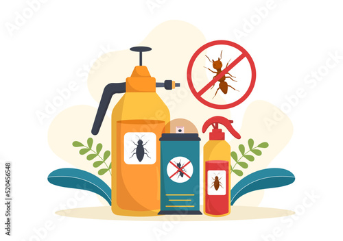 Pest Control Service with Exterminator of Insects, Sprays and House Hygiene Disinfection in Flat Cartoon Background Illustration