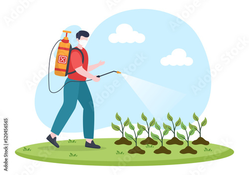 Pest Control Service with Exterminator of Insects, Sprays and House Hygiene Disinfection in Flat Cartoon Background Illustration