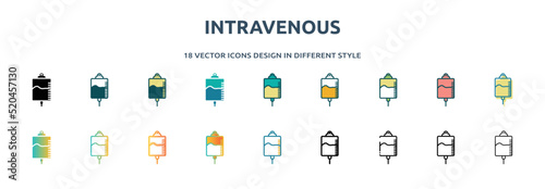 intravenous icon in 18 different styles such as thin line, thick line, two color, glyph, colorful, lineal color, detailed, stroke and gradient. set of intravenous vector for web, mobile, ui