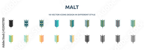 malt icon in 18 different styles such as thin line, thick line, two color, glyph, colorful, lineal color, detailed, stroke and gradient. set of malt vector for web, mobile, ui