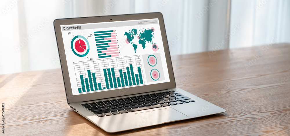 Leinwandbild Motiv - Blue Planet Studio : Business data dashboard provide modish business intelligence analytic for marketing strategy planning