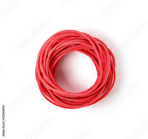 Stack of red rubber bands isolated on white background