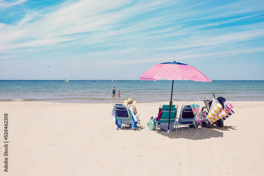 Beach scene with beach umbrella