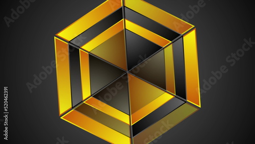 Orange and black shiny glossy hexagon abstract geometry background
