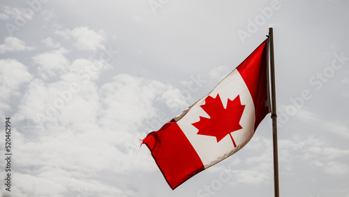 Canadian flag waving against the sky