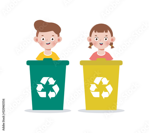 kids collect rubbish for recycling, Child Segregating Trash, recycling trash, Save the World, recycling isolated on white backgrounds vector Illustration