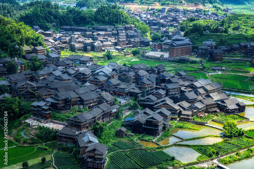 Aerial photography panorama of ancient dwellings in Chengyang Bazhai, Sanjiang photo