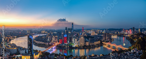 Aerial photography night view of modern city buildings in Liuzhou, China