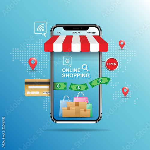 Online shopping banner design mobile app concept