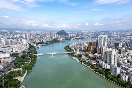 aerial photography guangxi liuzhou city modern architecture landscape skyline