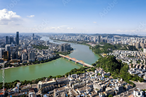 Aerial photography China Liuzhou city architecture skyline #520465545