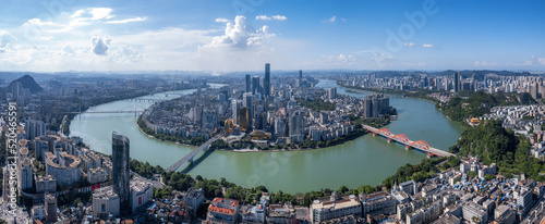 Aerial photography China Liuzhou city architecture skyline