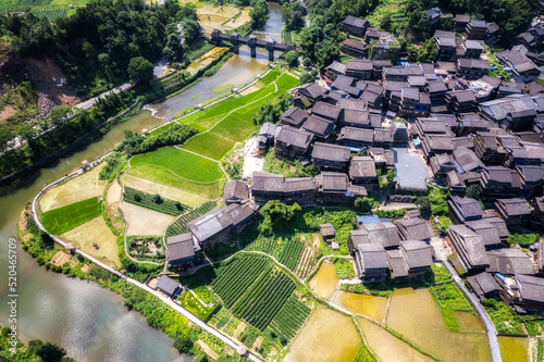 Aerial photography of the pastoral scenery of ancient Dong people's houses in Bazhai, Chengyang, Liuzhou © 昊 周