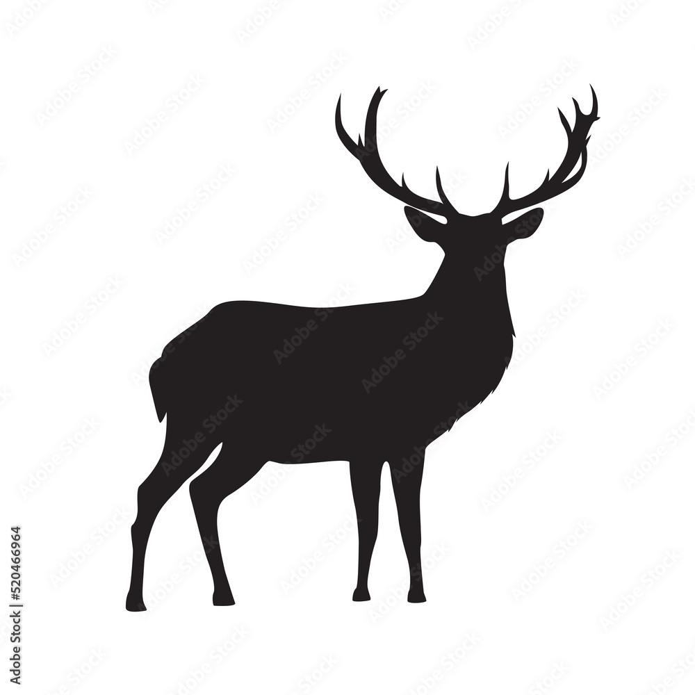 Fototapeta premium Deer silhouette vector isolated. Adult deer, stag with horns.