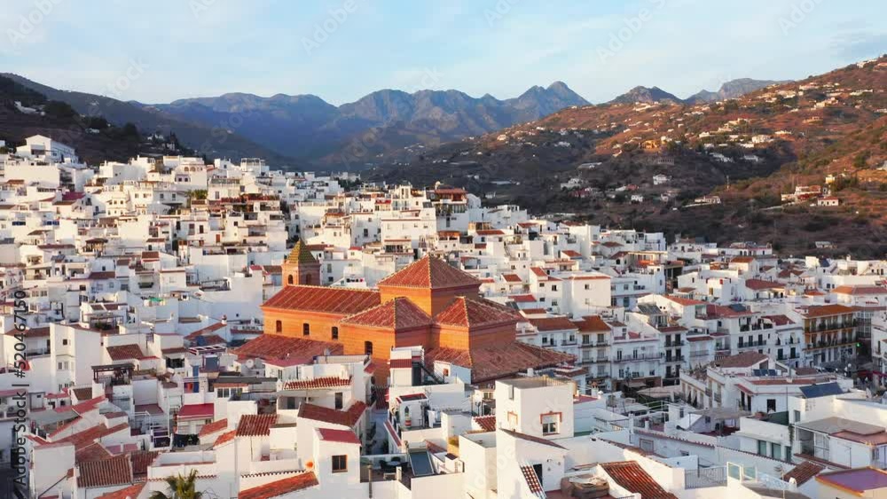 Aerial Drone View of Church in Spanish Town in Torrox, Spain, Costa Del Sol Mountains, Andalusia (Andalucia), Europe, White Buildings and Houses Popular in Property Real Estate Housing Market Aerial Drone View of Church in Spanish Town in Torrox, Spain, Costa Del Sol Mountains, Andalusia (Andalucia), Europe, White Buildings and Houses Popular in Property Real Estate Housing Market