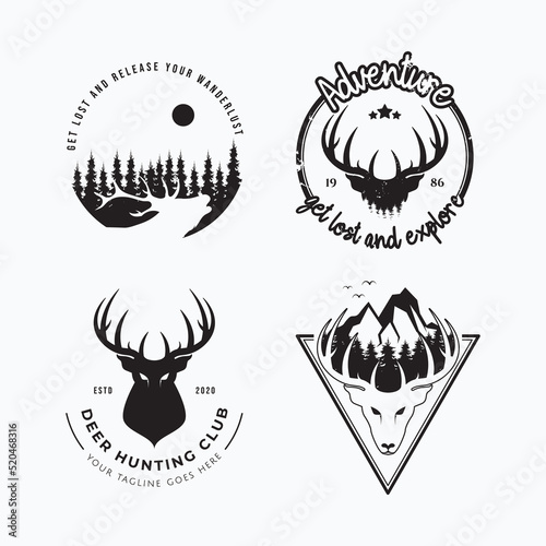 Set of deer head silhouette emblem vector illustration design. Collection of animal hunting logo concept.