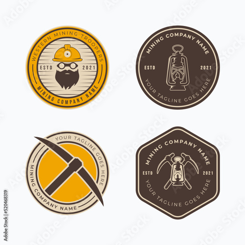 Bundle of mining emblem vector illustration design. Set of vintage mining tools badge concept