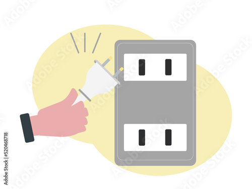 節電 コンセントを抜く 手 省エネ プラグ 電源を切る ベクターイラスト