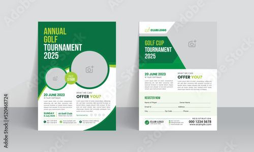 Golf tournament flyer template with sports event poster and annual brochure cover design