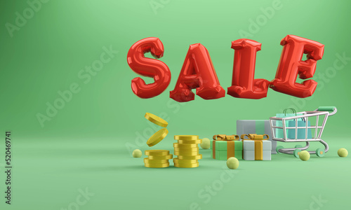 3d rendering of promotion sale with gifts, shopping bag . 3d rendering