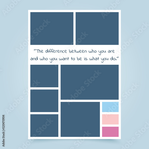 Photo collage template. Moodboard grid with circle. Vector illustration.