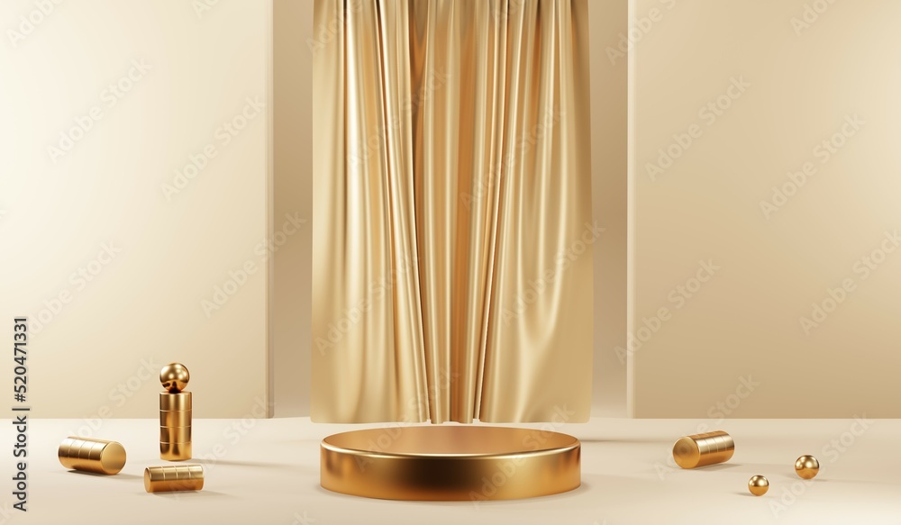 3D rendering of blank product background for cream cosmetics Modern gold podium background