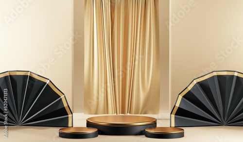 3D rendering of blank product background for cream cosmetics Modern gold podium background