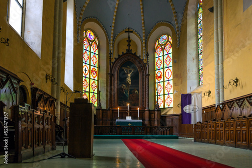 Interior view inside medieval Evangelical Lutheran Church of Saint John in ol...