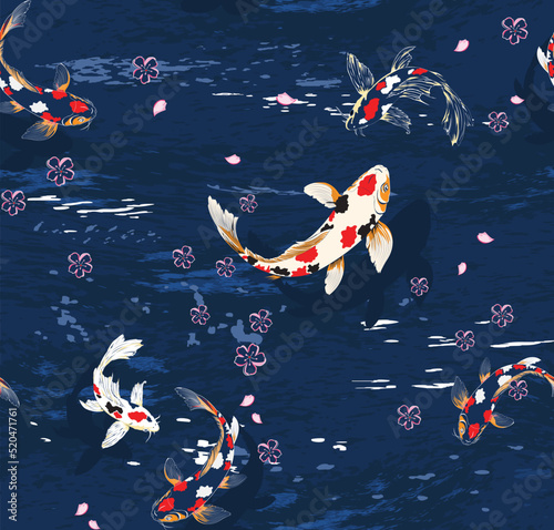 BEAUTIFUL POND FISH SEAMLESS PATTERN ART DESIGN FASHION BACKGROUND WALLPAPER, Hawaii Japan Style, koi fish