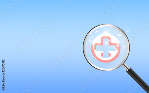 Plus sign inside magnifier glass with copy space for positive mindset, healthcare, and value addition concept by 3d rendering
