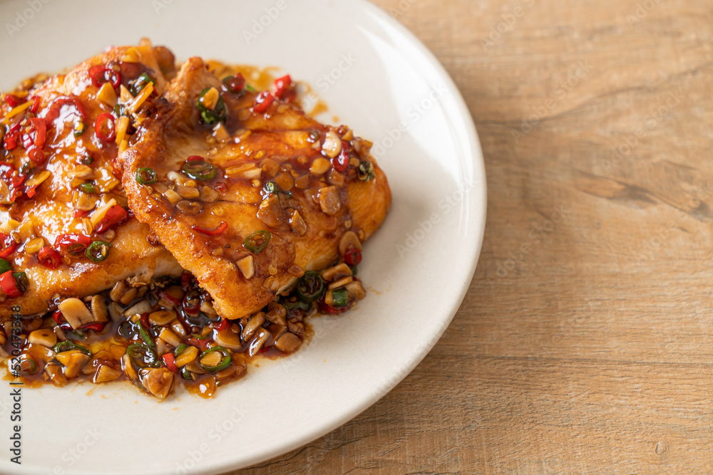 Fried Snapper Belly with Spicy Garlic Soy Sauce