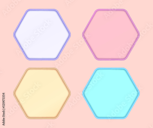 Set of four polygon 3d shapes, text boxes, and banners for infographic design