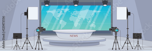 Cute and nice design of news room with furniture and interior objects vector design