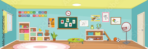 Cute and nice design of Children room with furniture and interior objects vector design